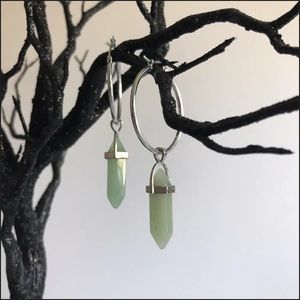 Jade stone pendant hoop earrings